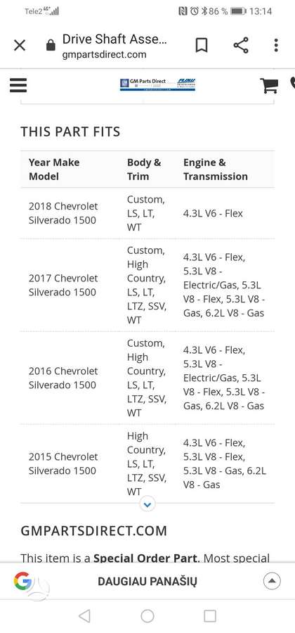 Chevrolet Silverado Tik kardana naujas