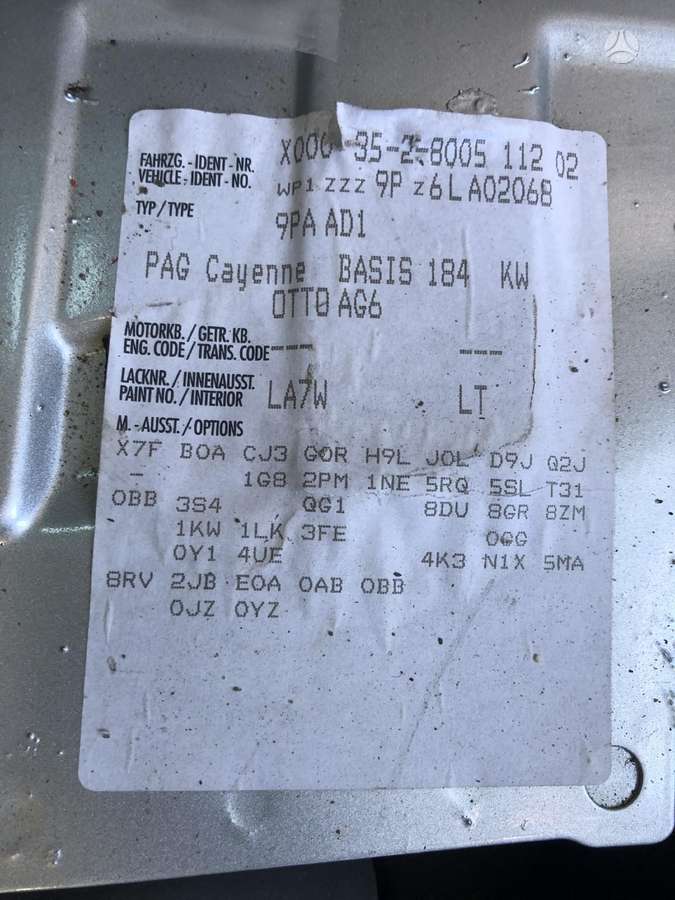 Porsche Cayenne dalimis