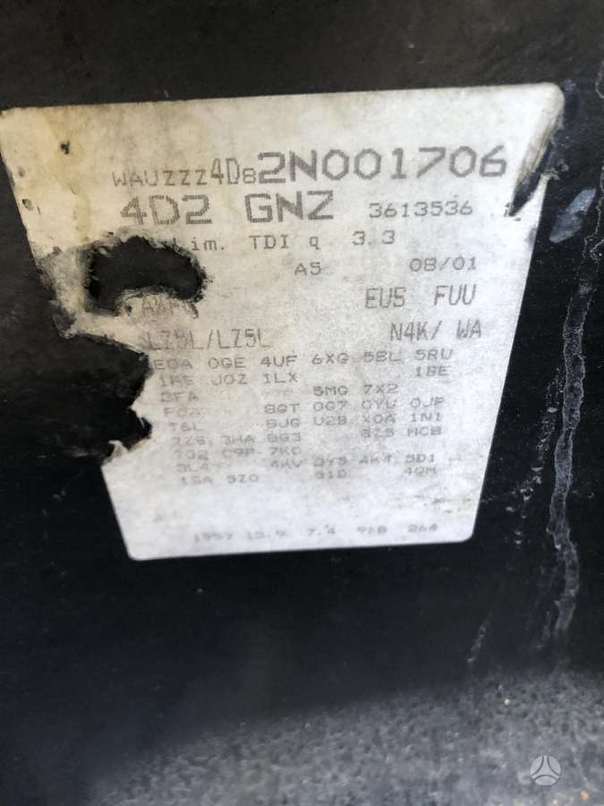 Audi A8 dalimis. Audi a8 01m 3 3tdi triptronikas dalimis