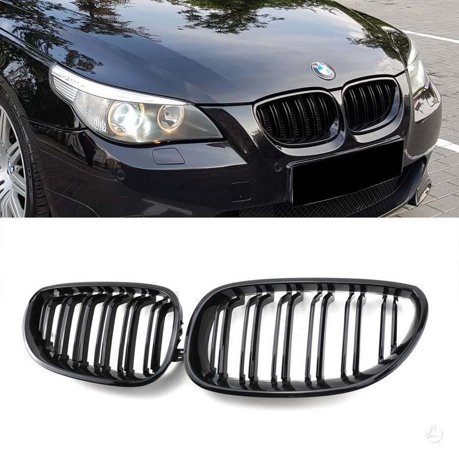 BMW E60-E61 (03-10) juodos, blizgios, dvigubos grotelės