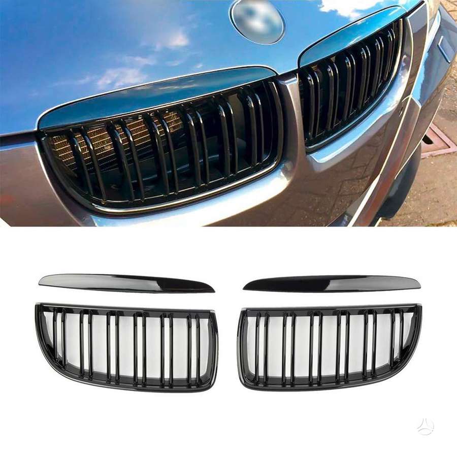 BMW E90-E91 (05-08) juodos, blizgios, dvigubos grotelės
