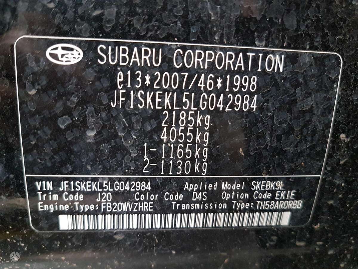 Subaru Forester Dalimis engine fb20wvzhre transmission th58ardrbb