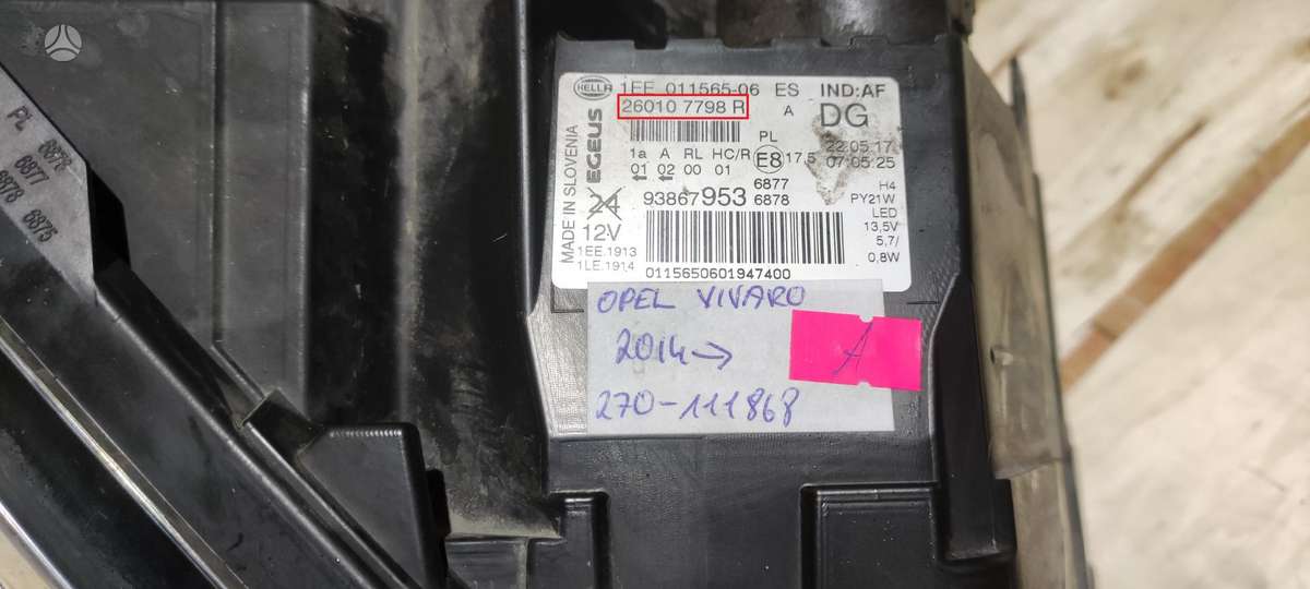 Opel Vivaro, 260107798R, Cen14059