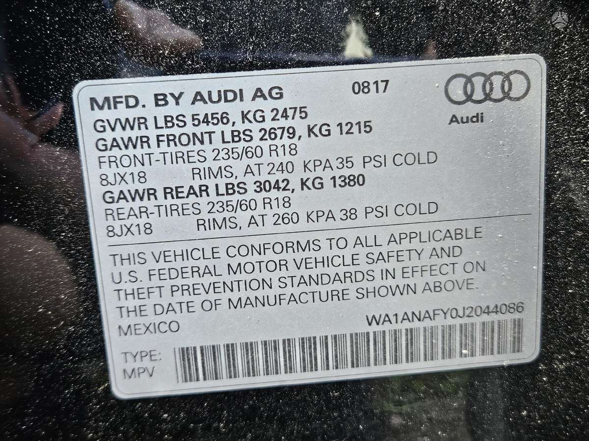 Audi Q5 Rida 79613 myliu engine code day dayb gearbox code sux col