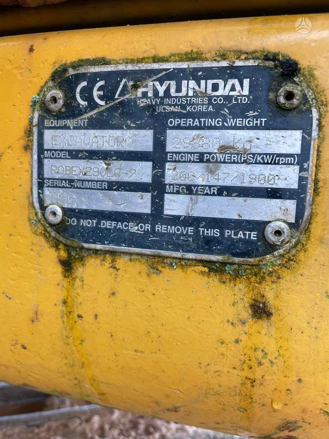 Hyundai Robex 290 LC-7, ekskavatoriai