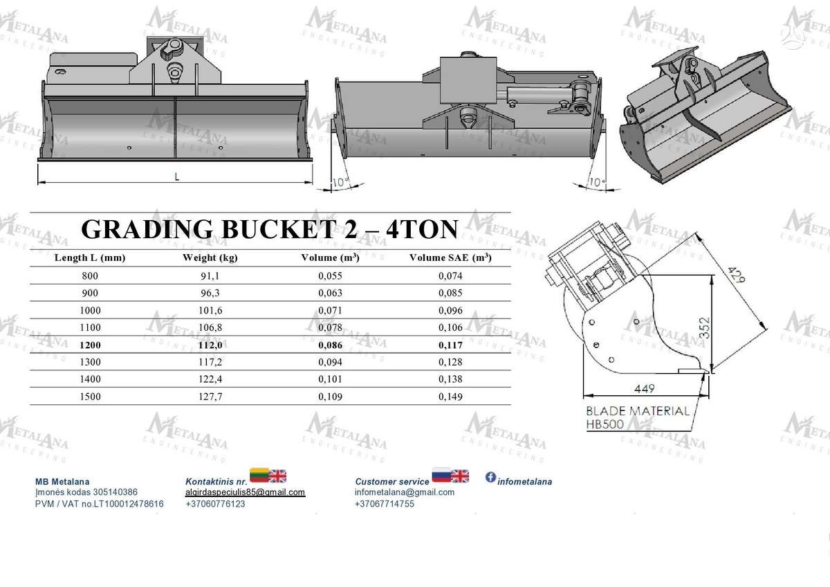 Metalana Vartomas 2-4ton, buckets