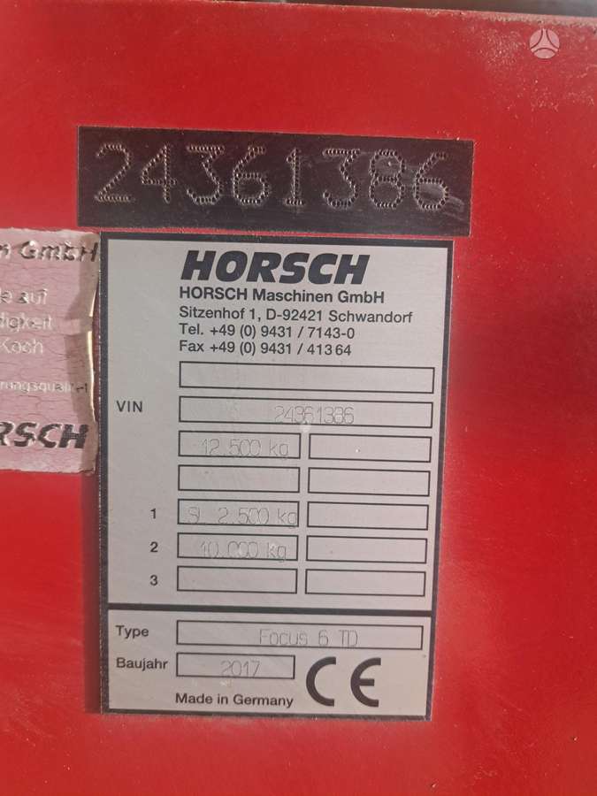 Horsch Focus 6TD, sėjamosios, sodinamosios