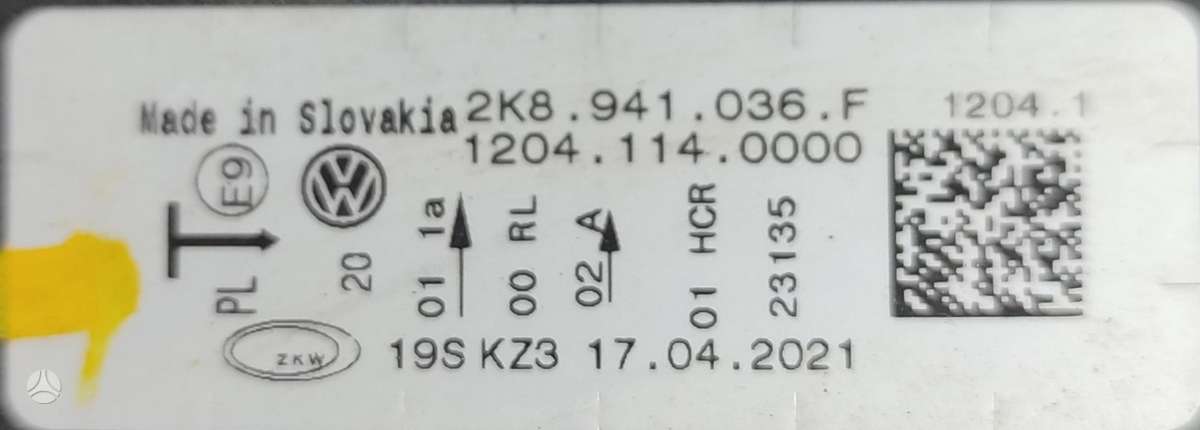 Volkswagen Caddy, 2K8941036F  2K8941036, lights