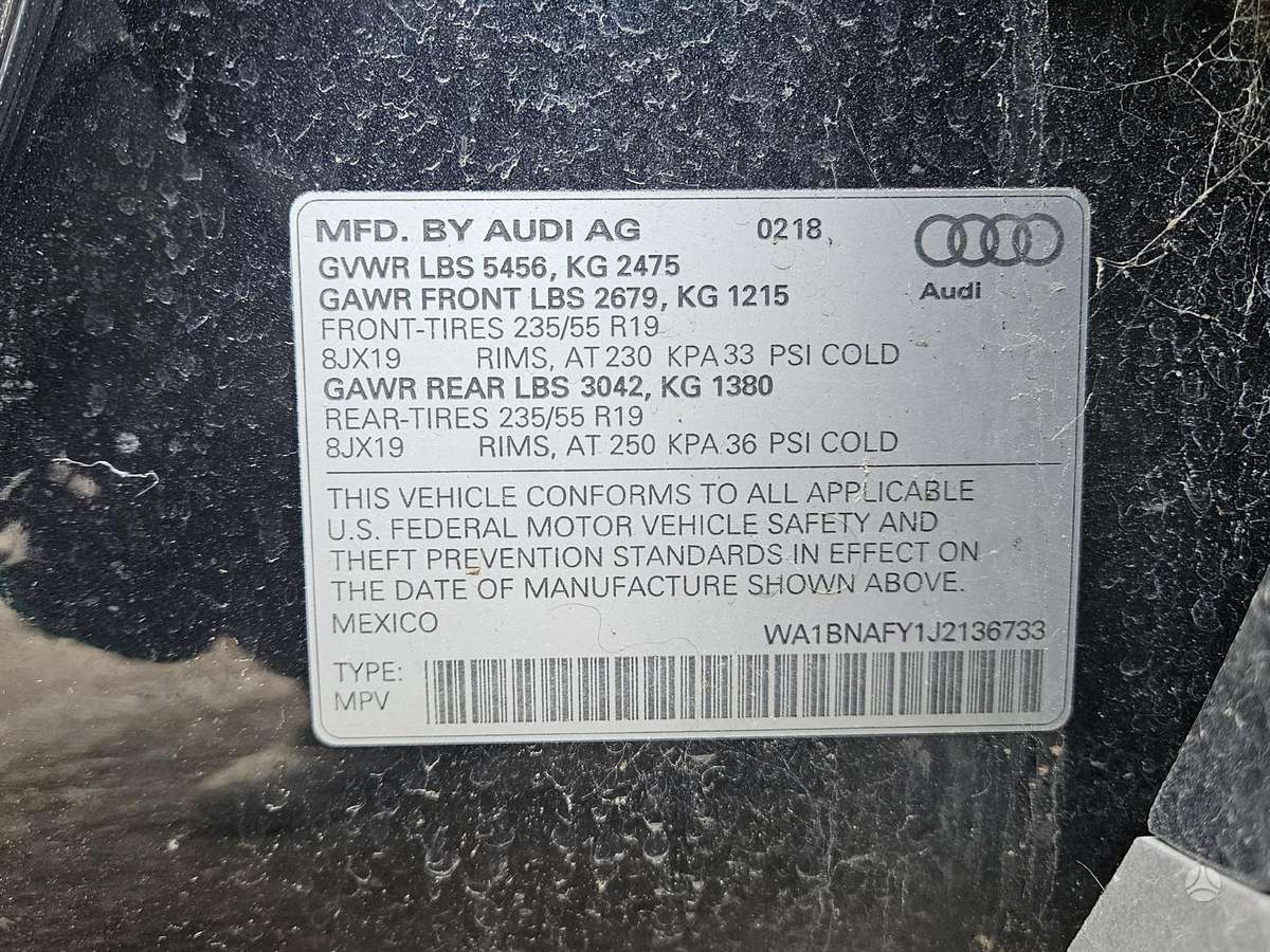 Audi Q5 Rida 42066 myliu engine code dayb gearbox code sux color
