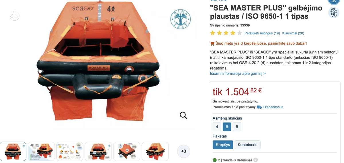 SEA MASTER PLUS, Gelbėjimo plaustas