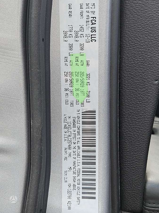 Dodge Durango Rida 64387 myliu engine code ezh gearbox code dfd 8hp70 col