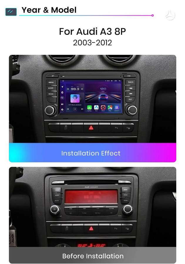 Audi Audi A3 8P 2003 - 2012 Androidas su carplay, multimedia and navigation