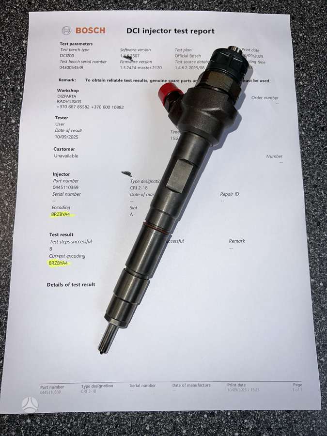 Audi A5, 0445110369 PURKŠTUKAI, injection system