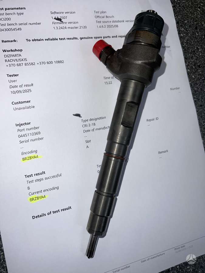 Audi A5, 0445110369 PURKŠTUKAI, injection system