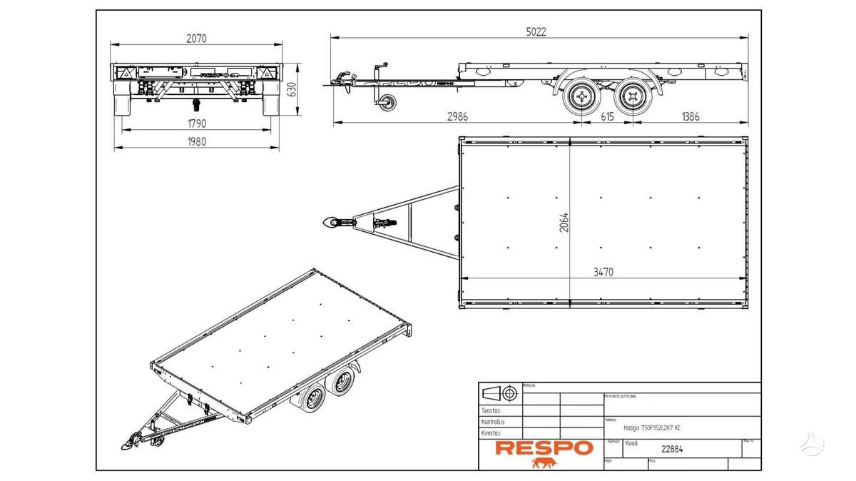 Respo 750P352L207 platforma, passenger car trailers