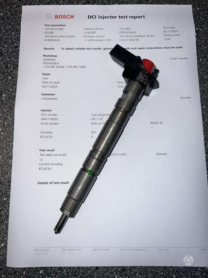 Audi A4, 0445116030 03L130277 PURKŠTUKAI, injection system