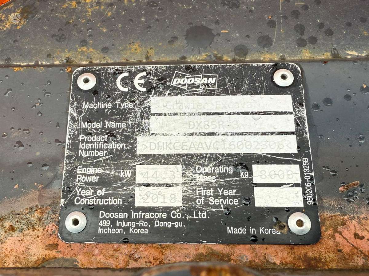 Doosan DX85R, ekskavatoriai