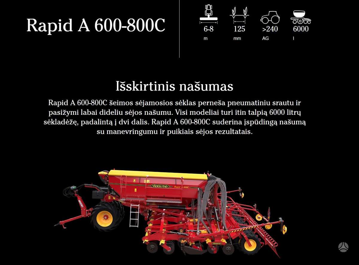Vaderstad Rapid A 600 J RDA, sėjamosios, sodinamosios