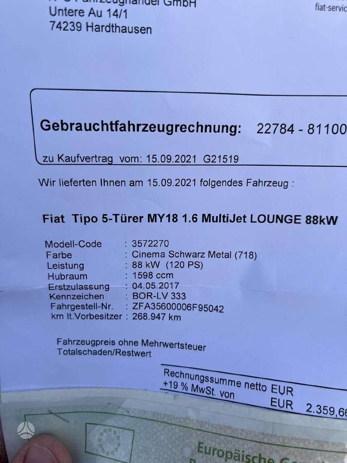 Fiat Tipo, 1.6 l., hatchback