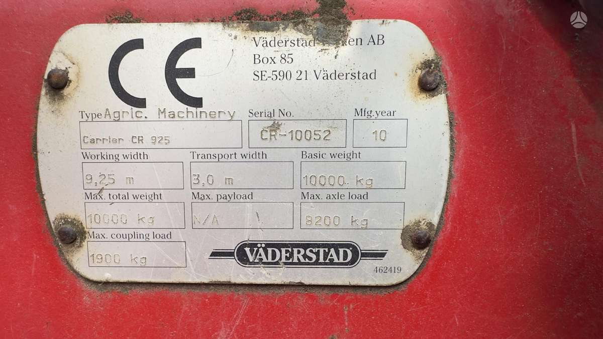 Vaderstad Carrier 925, kultivatoriai,akėčios