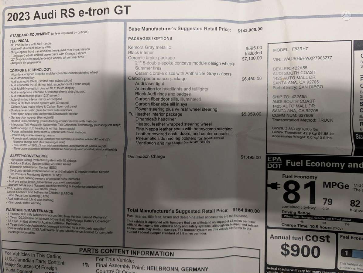 Audi e-tron GT, kupė (coupe)