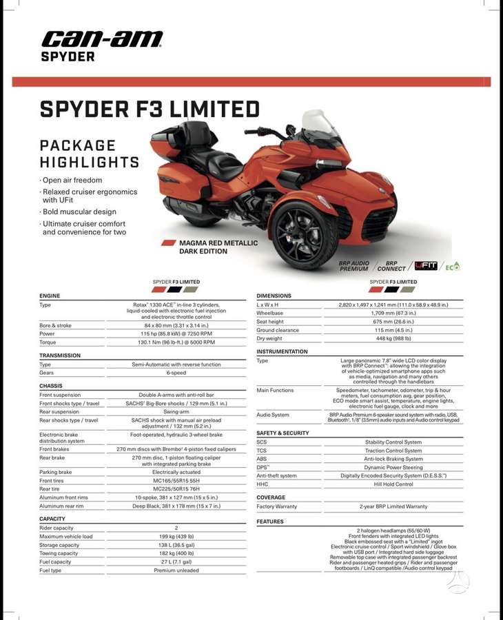 Can-Am Spyder 1330cc, trikes