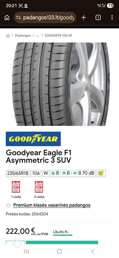 Goodyear Eagle F1 Asymmetric 3 SUV, vasarinės 235/65 R18