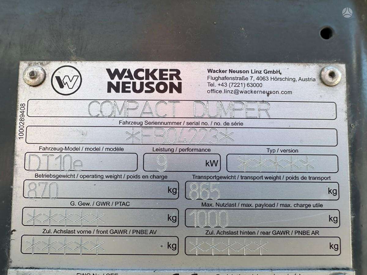 Wacker Wacker Neuson DT10e, самосвалы