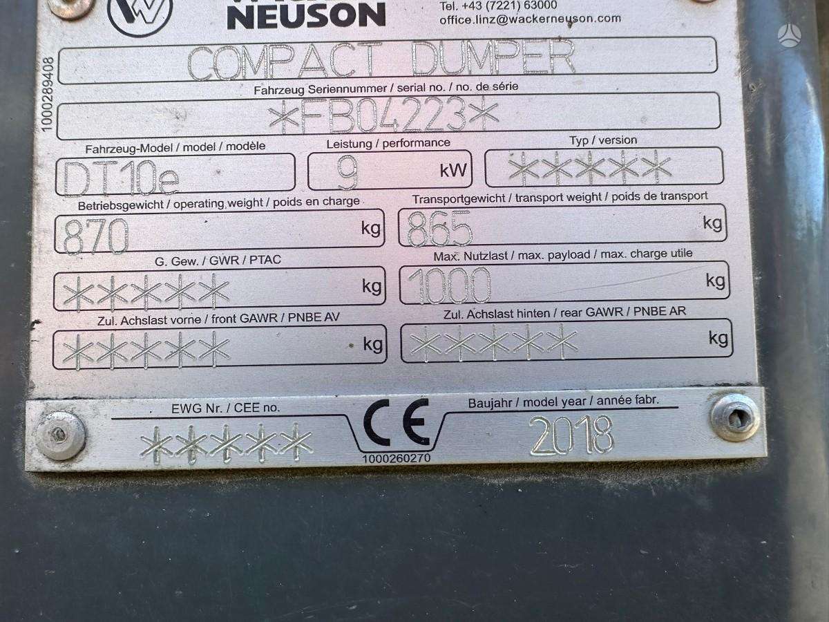 Wacker Wacker Neuson DT10e, самосвалы
