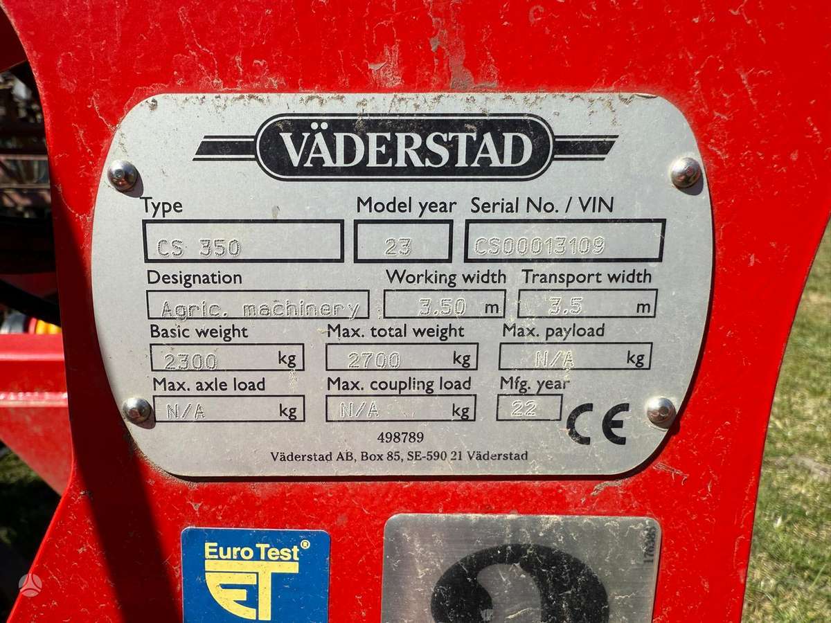 Vaderstad Cultus 350, žemės dirbimo / ruošimo technika