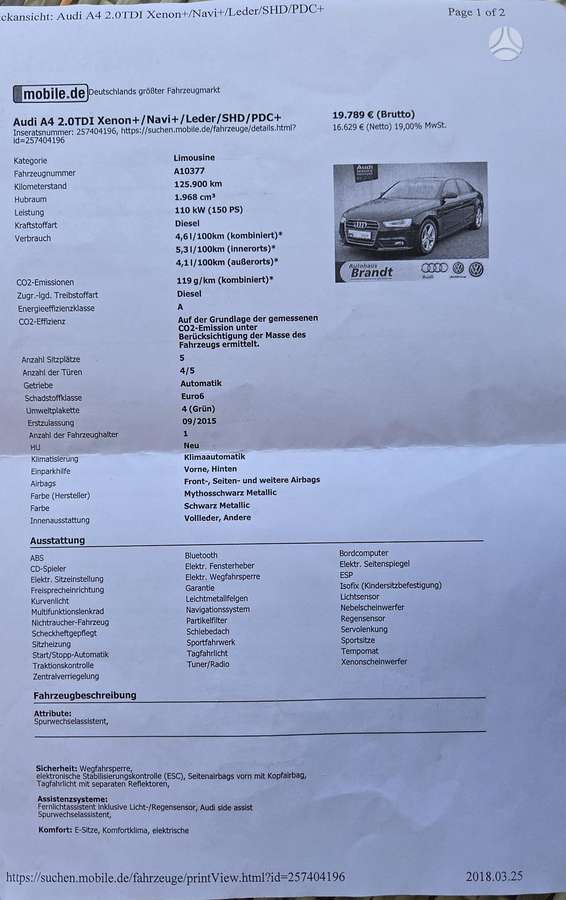 Audi A4, 2.0 l., sedanas