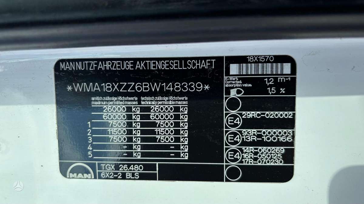 MAN TGX 26.480, 1 спальное место