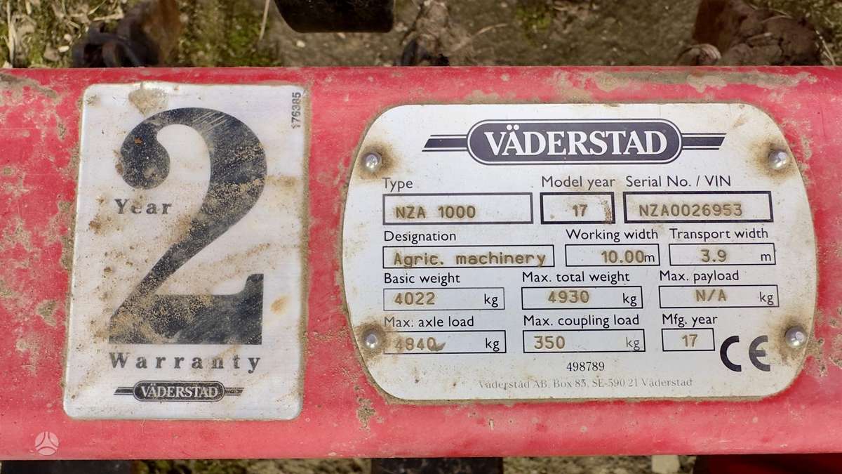 Vaderstad NZ Aggressive 1000, kultivatoriai,akėčios