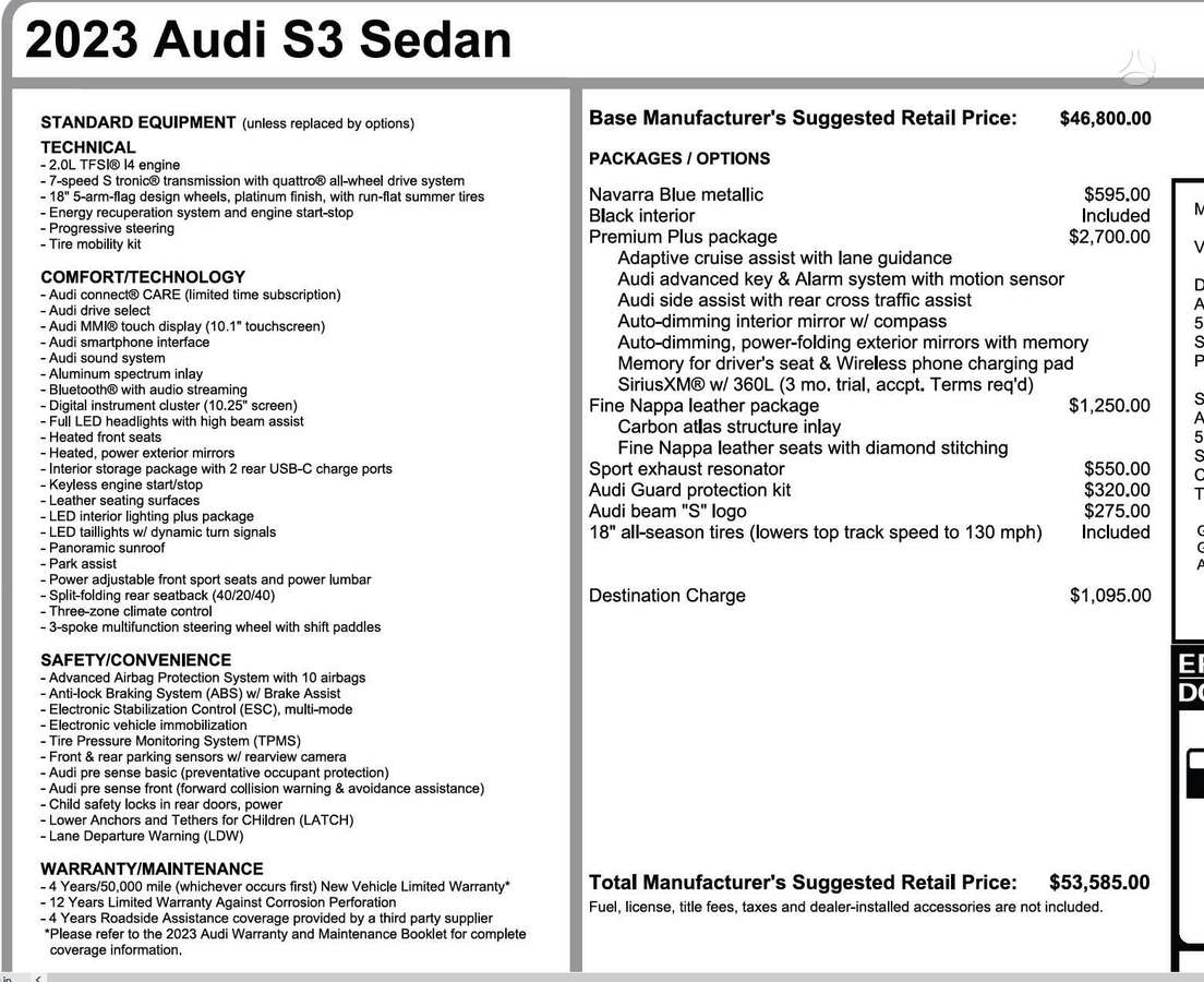 Audi S3, 2.0 l., Седан
