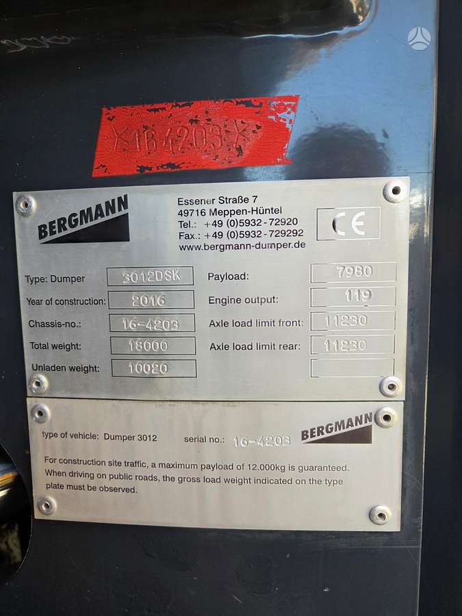 BERGMANN 3012 plus, savivarčiai (dumper'iai)