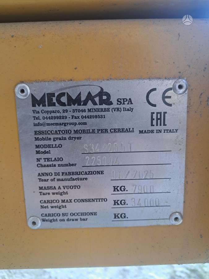 MECMAR S34/255 T, grūdų tvarkymo technika