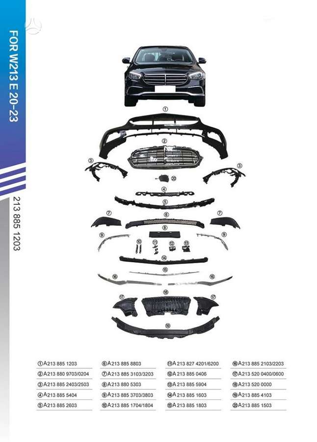 Mercedes-Benz E klasė bumpers, front grill