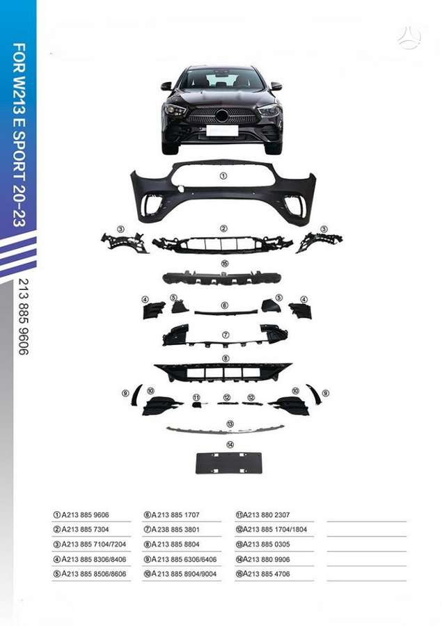 Mercedes-Benz E klasė bumpers, front grill