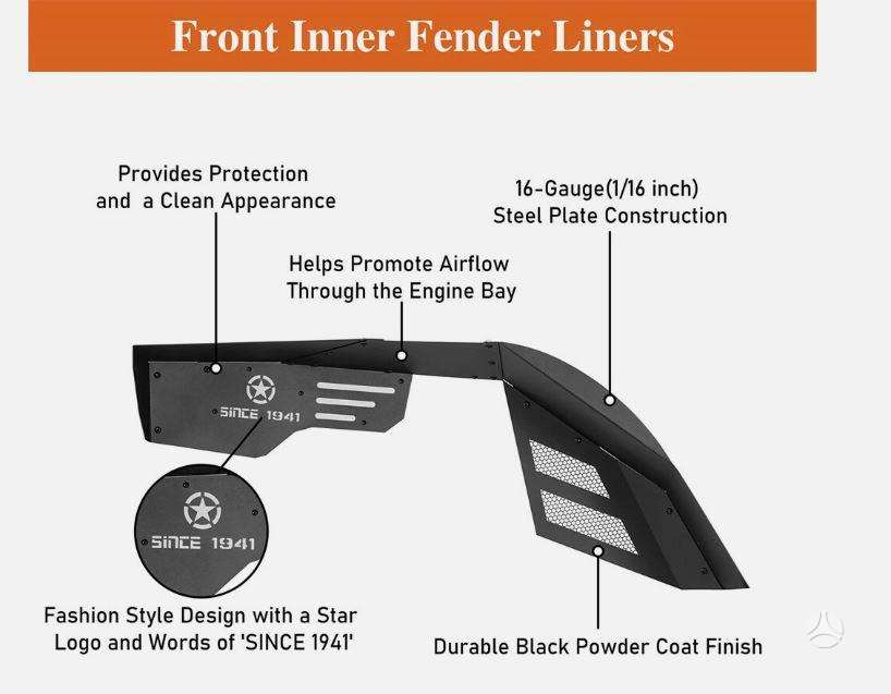 Jeep Wrangler, TJ (77- 06) Pair Inner Fender Liners Front, tuning parts