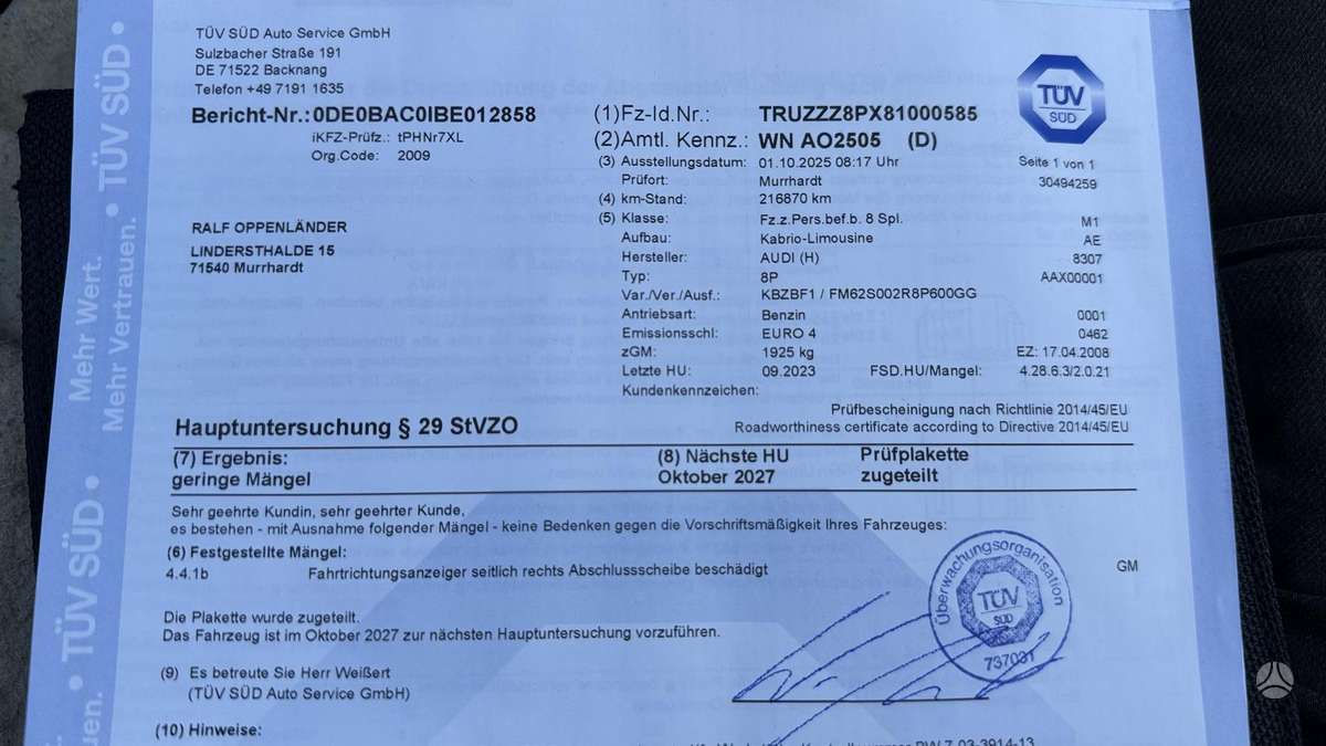 Audi A3, 1.8 l., Кабриолет