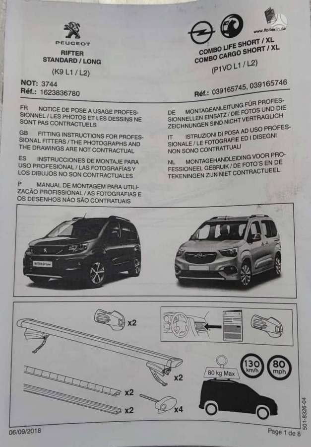 Originalūs stogo skersiniai Opel Combo