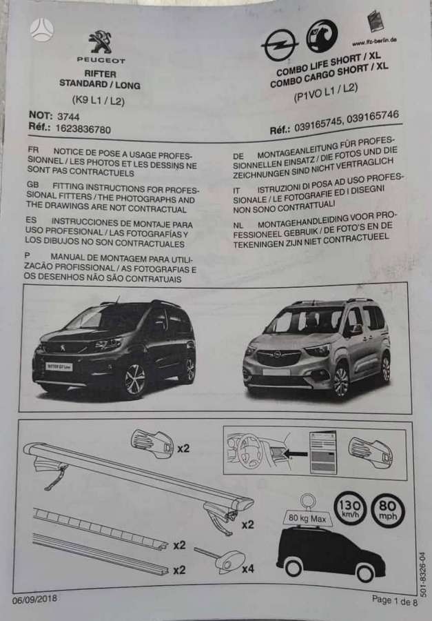 Originalūs stogo skersiniai Opel Combo