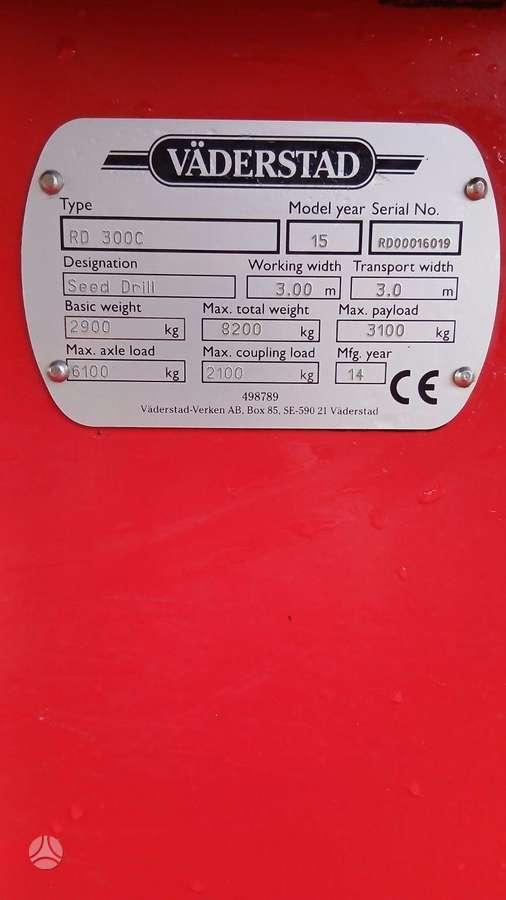 Vaderstad Rapid 300C, sėjamosios, sodinamosios