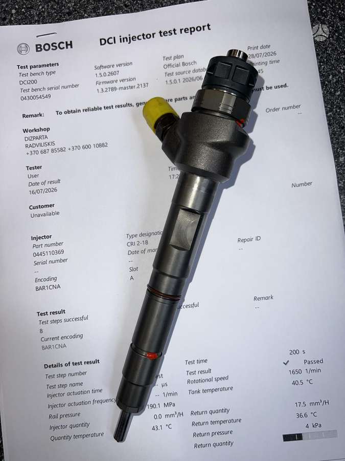 Audi A5, 0445110369 PURKŠTUKAI, injection system