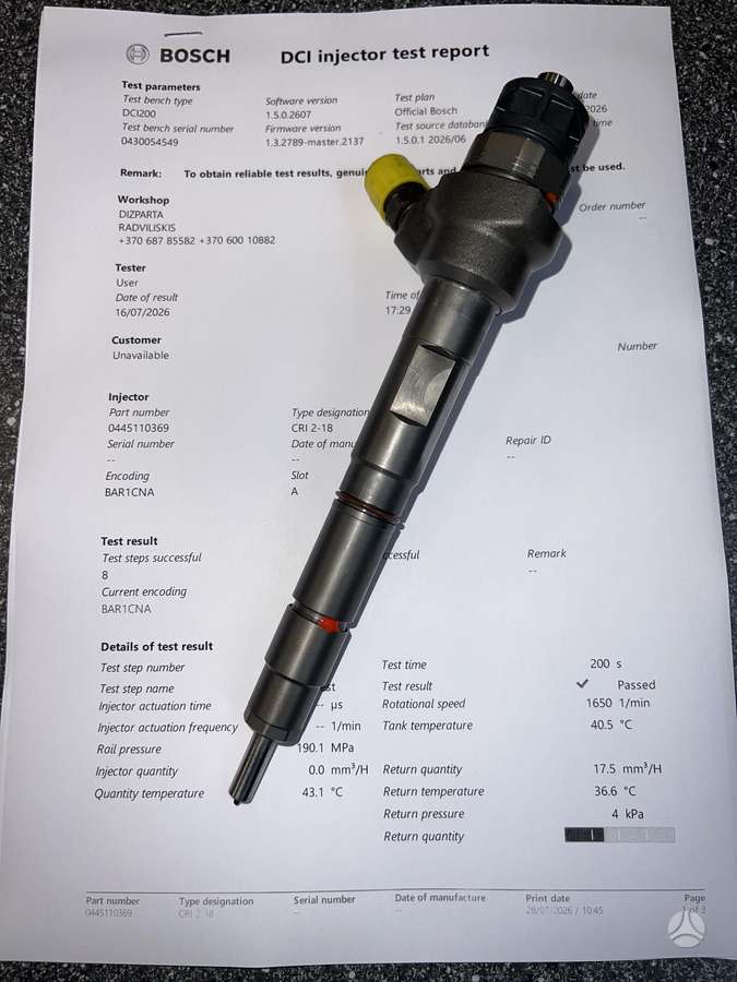 Volkswagen Crafter, 0445110369, injection system