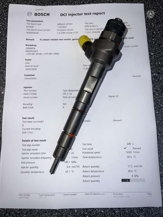 Volkswagen Touran, 0445110369, injection system