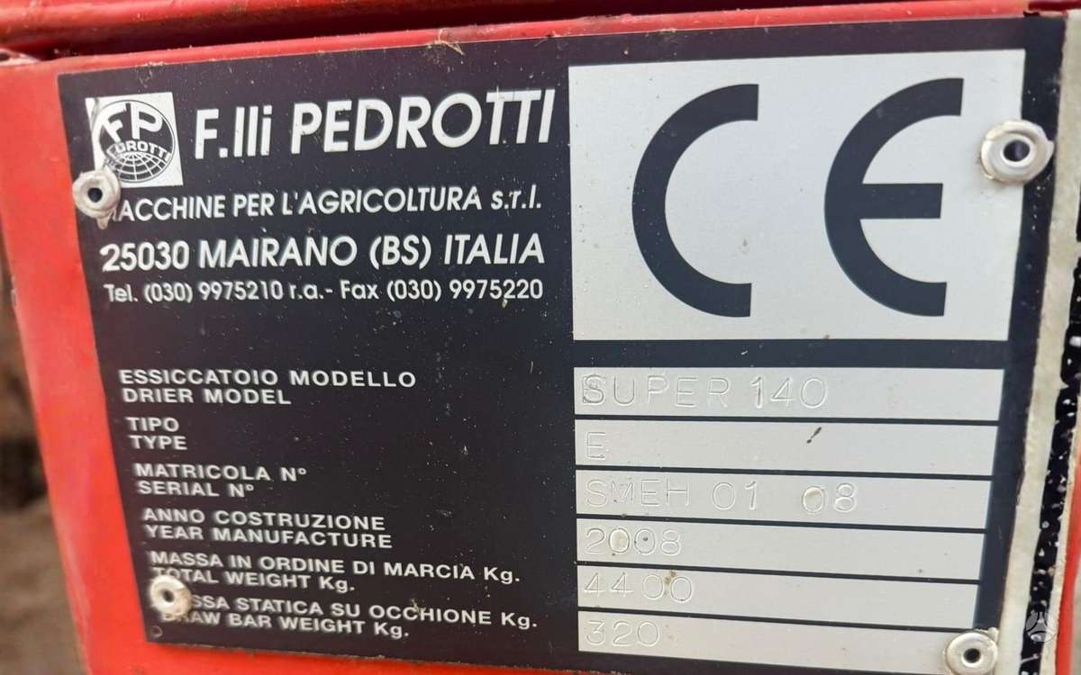 Pedrotti Grūdų džiovykla Super 140, grain processing equipment