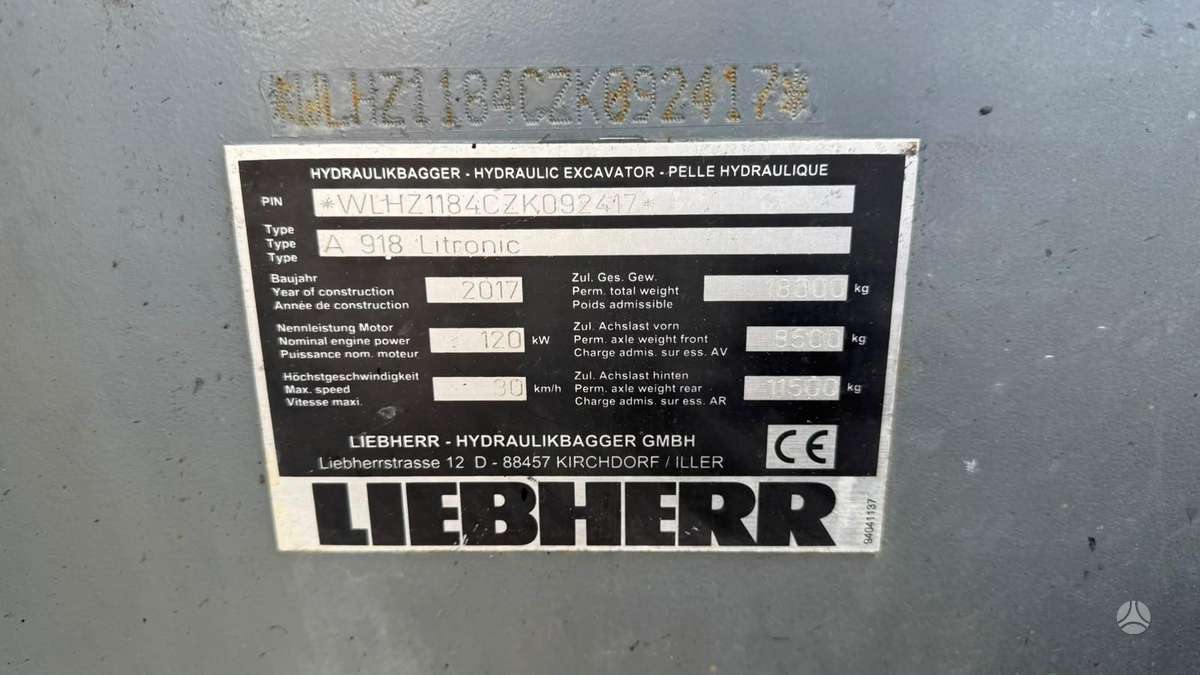 Liebherr A918 Litronic, ekskavatoriai