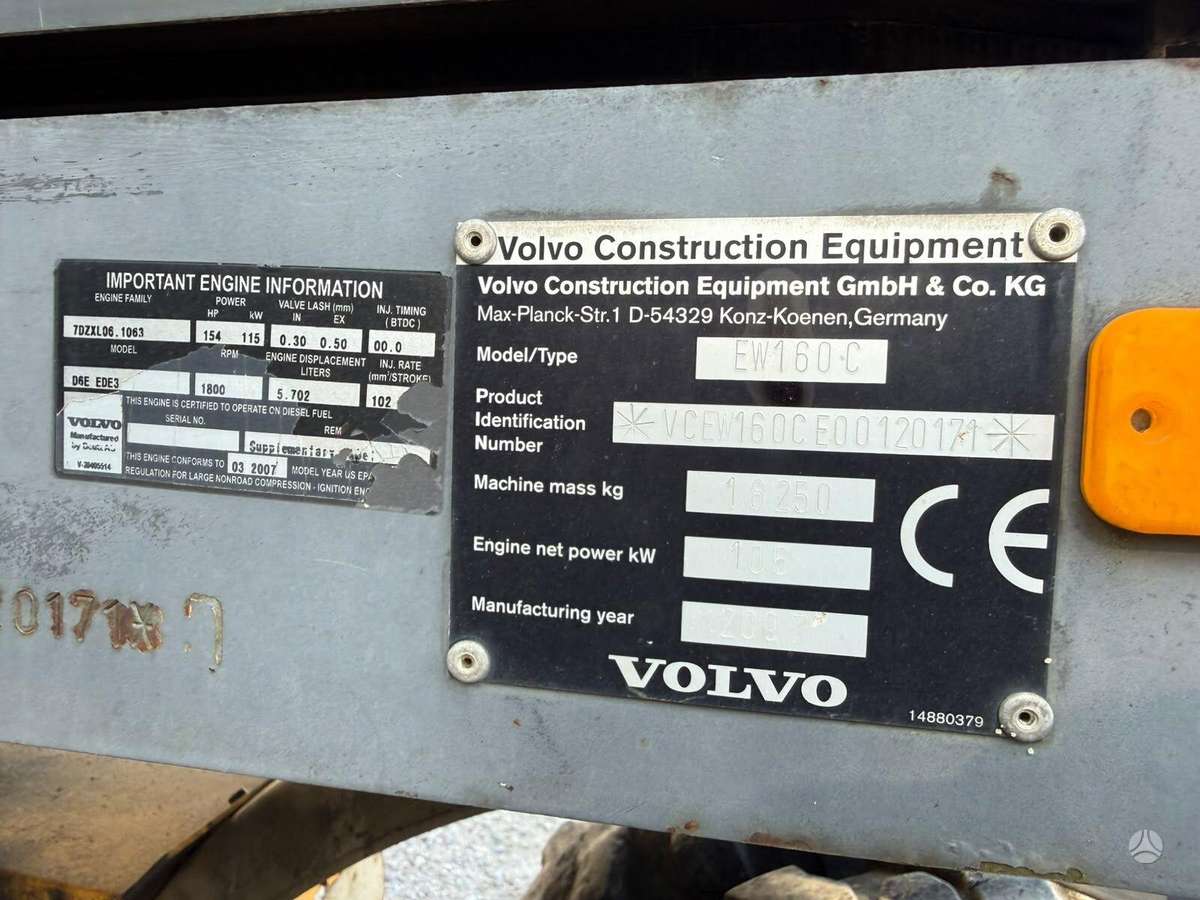 Volvo EW160C, экскаваторы