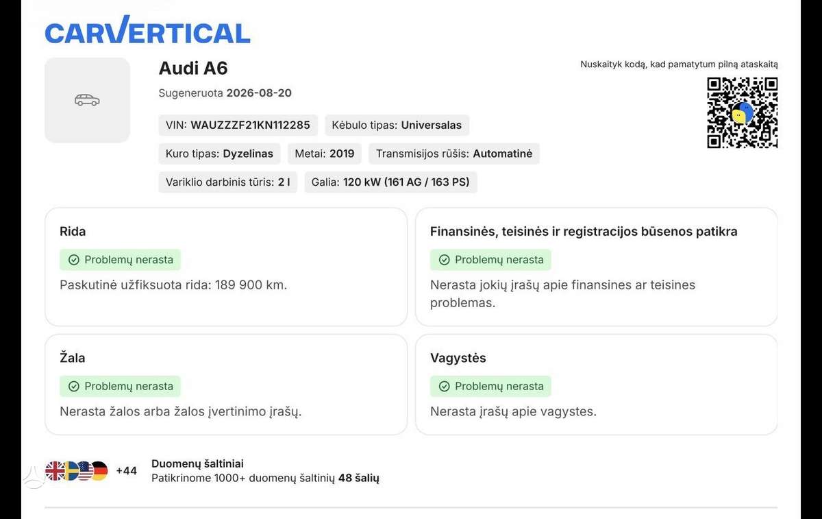 Audi A6, 2.0 l., universalas